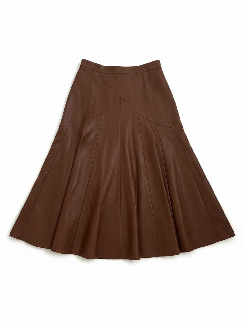 Anthropologie Chocolate Brown Flair A-Line Faux Leather Flared Skirt